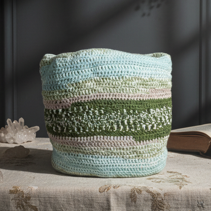 Misty Forest Crochet Cushion – Calm for Quiet Spaces, 34×34 cm by Hook & Hex