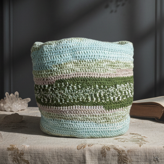Misty Forest Crochet Cushion – Calm for Quiet Spaces, 34×34 cm by Hook & Hex
