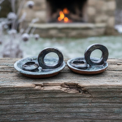 Molten Earth Ceramic Candle Holder – Obsidian Flame Keeper, various sizes by Red Raven Pottery