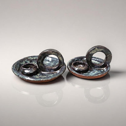 Molten Earth Ceramic Candle Holder – Obsidian Flame Keeper, various sizes by Red Raven Pottery