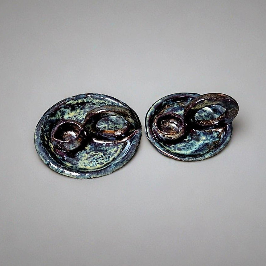 Molten Earth Ceramic Candle Holder – Obsidian Flame Keeper, various sizes by Red Raven Pottery