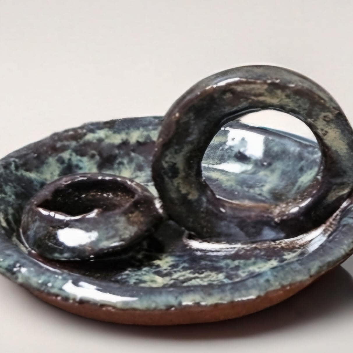 Molten Earth Ceramic Candle Holder – Obsidian Flame Keeper, various sizes by Red Raven Pottery