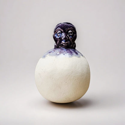 Moonface Gaze Ceramic Vase – Lunar Whispers for Dried Stems, Ø9 × 13 cm by Red Raven Pottery
