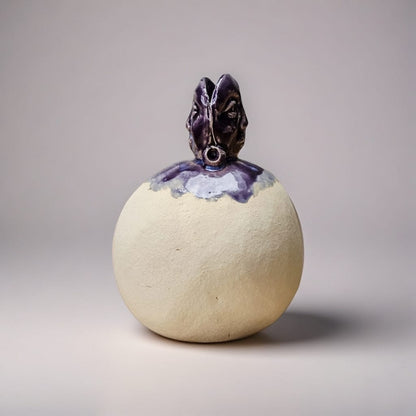Moonface Gaze Ceramic Vase – Lunar Whispers for Dried Stems, Ø9 × 13 cm by Red Raven Pottery