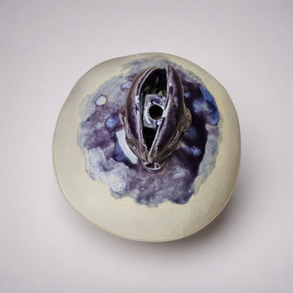 Moonface Gaze Ceramic Vase – Lunar Whispers for Dried Stems, Ø9 × 13 cm by Red Raven Pottery