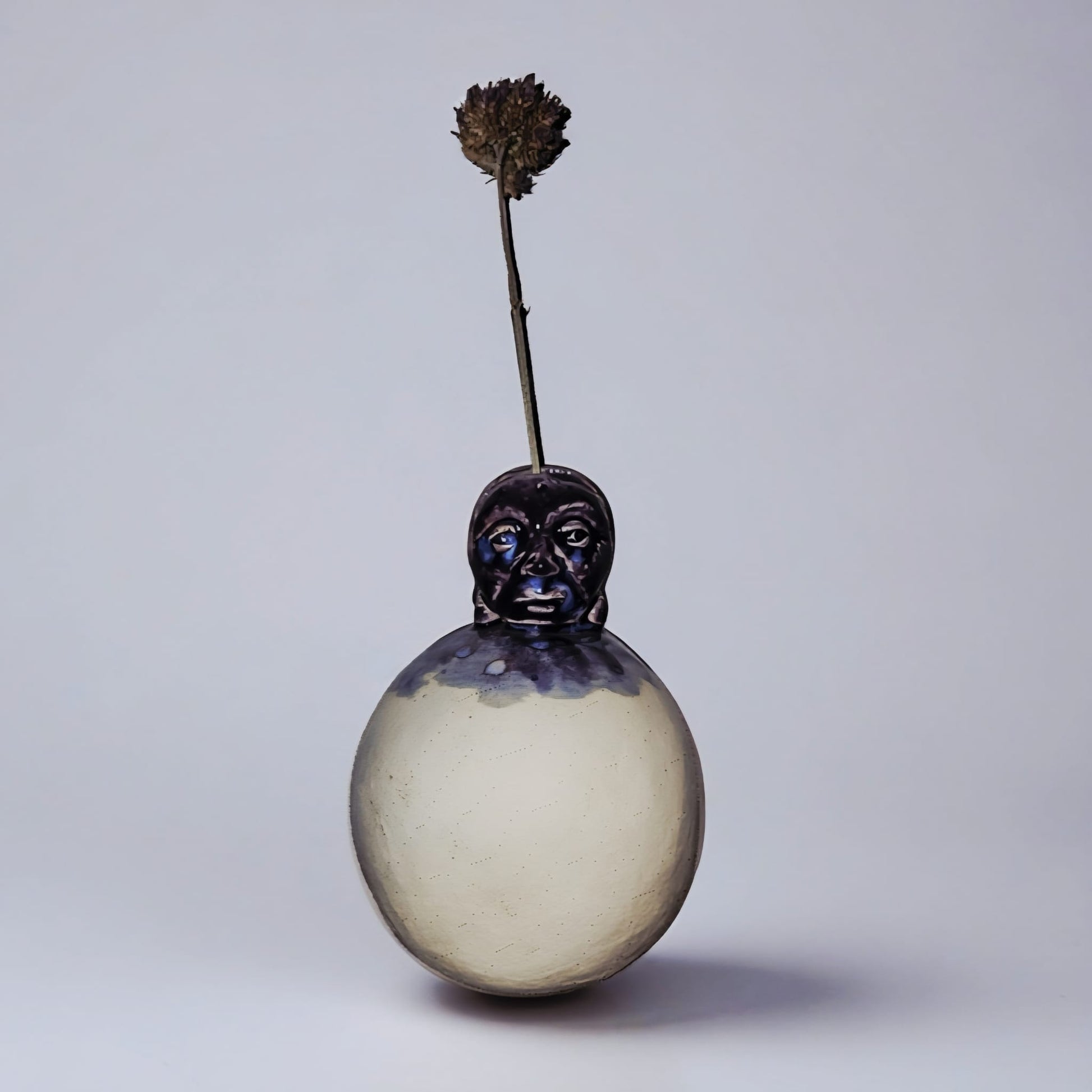 Moonface Gaze Ceramic Vase – Lunar Whispers for Dried Stems, Ø9 × 13 cm by Red Raven Pottery