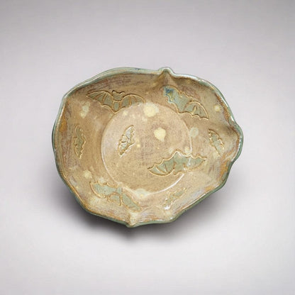 Moonlit Bat Ceramic Bowl –  Dusklit Offering Vessel, Ø16 ×5 cm by Red Raven Pottery