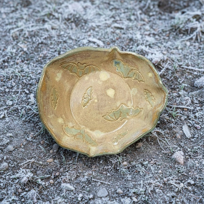 Moonlit Bat Ceramic Bowl –  Dusklit Offering Vessel, Ø16 ×5 cm by Red Raven Pottery