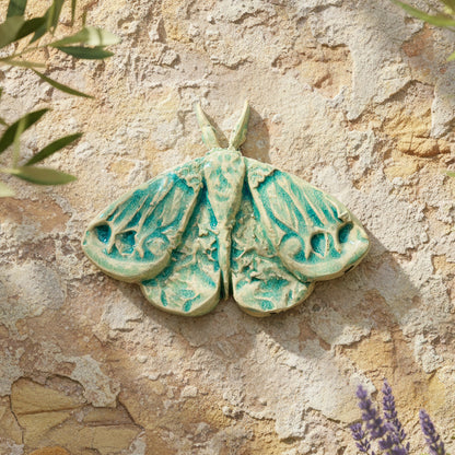 Moonlit Moth Ceramic Hanging – Winged Night Companion, 14 × 10.5 × 1.5 cm by Red Raven Pottery