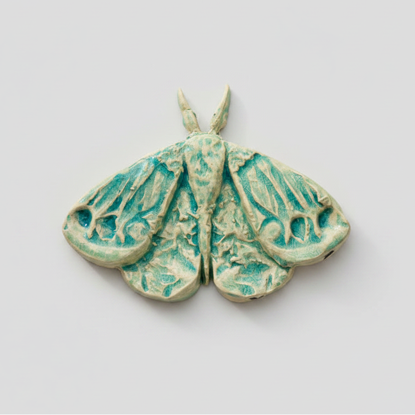 Moonlit Moth Ceramic Hanging – Winged Night Companion, 14 × 10.5 × 1.5 cm by Red Raven Pottery