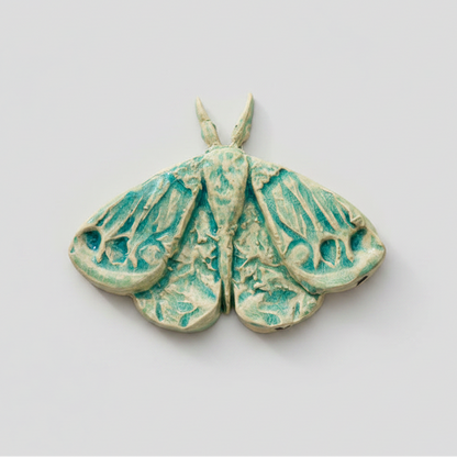 Moonlit Moth Ceramic Hanging – Winged Night Companion, 14 × 10.5 × 1.5 cm by Red Raven Pottery