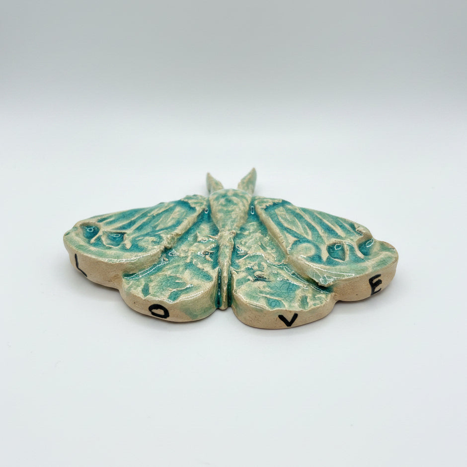Moonlit Moth Ceramic Hanging – Winged Night Companion, 14 × 10.5 × 1.5 cm by Red Raven Pottery