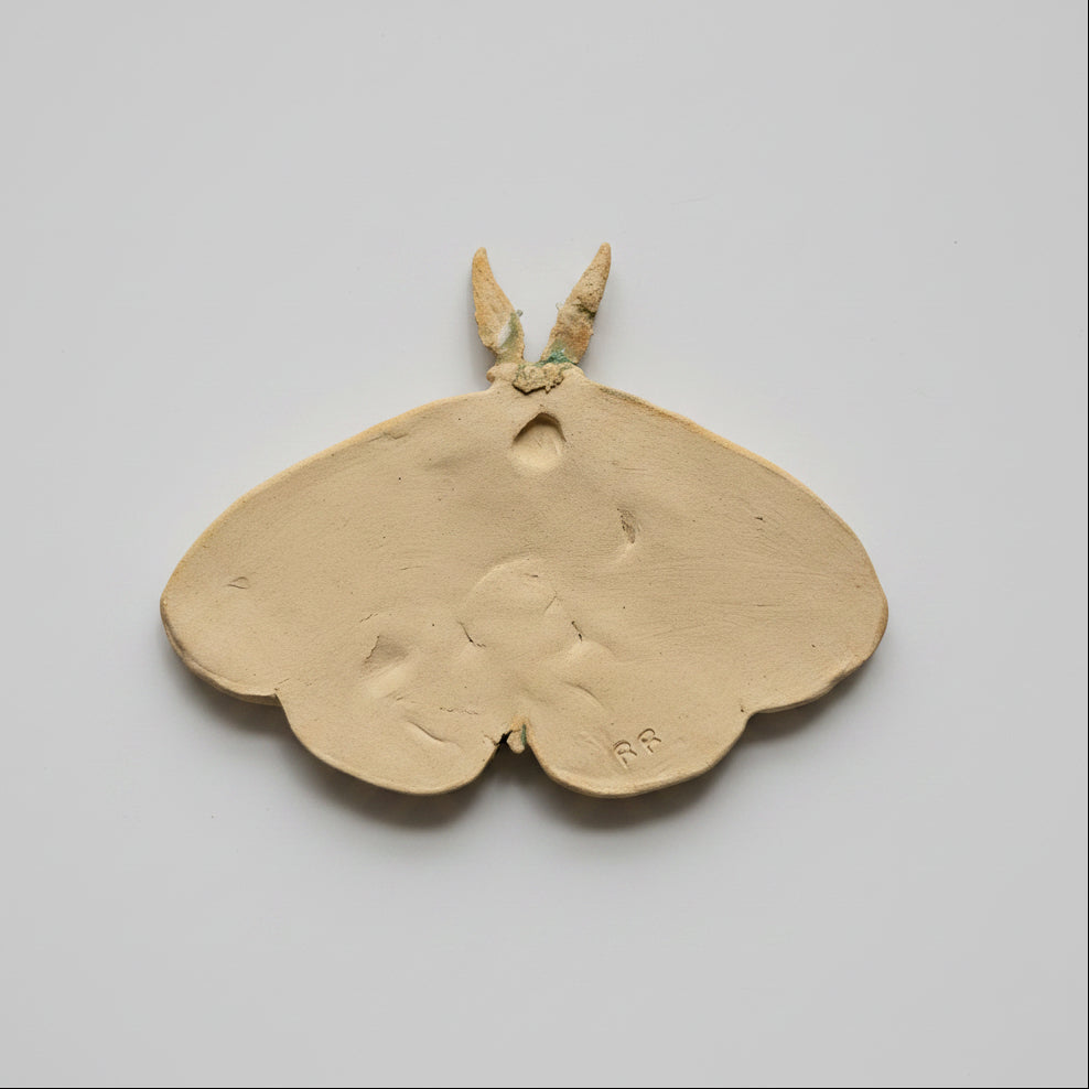 Moonlit Moth Ceramic Hanging – Winged Night Companion, 14 × 10.5 × 1.5 cm by Red Raven Pottery
