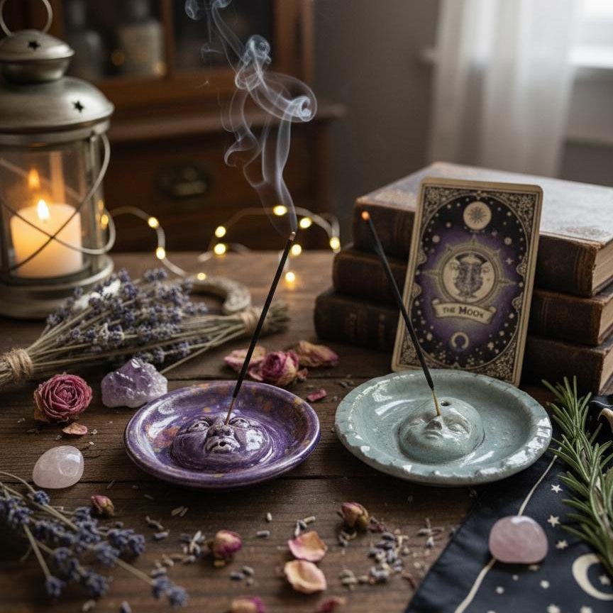 Moonlit Whisper Ceramic Incense Holder – Tranquil Lunar Offering, Ø8 cm by Red Raven Pottery
