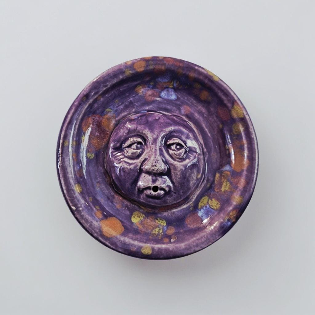 Moonlit Whisper Ceramic Incense Holder – Tranquil Lunar Offering, Ø8 cm by Red Raven Pottery