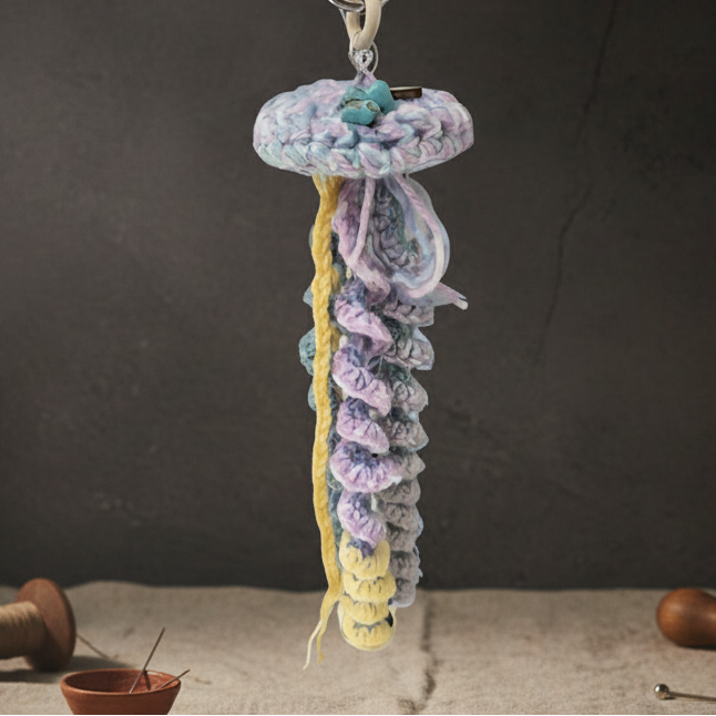 Moontide Jellyfish Crochet Hanging – Crystal Drift for Dreamy Corners, 30 cm by Hook & Hex