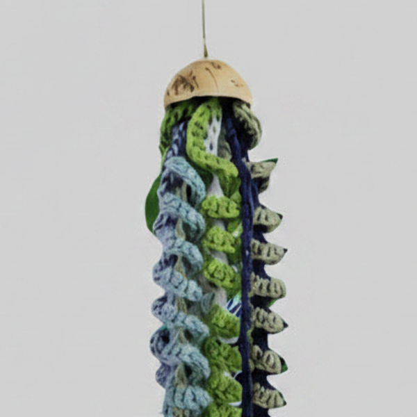 Moonwater Jellyfish Crochet Hanging – Emerald Drift with Ceramic Head, 38 cm by Hook & Hex