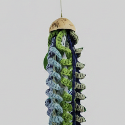 Moonwater Jellyfish Crochet Hanging – Emerald Drift with Ceramic Head, 38 cm by Hook & Hex
