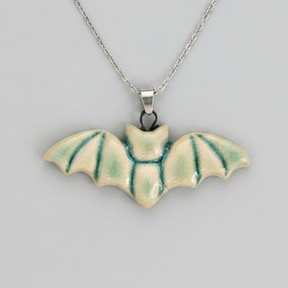 Moonwing Bat Necklace – Twilight Ceramic Pendant, 6 × 2.3 cm by Red Raven Pottery