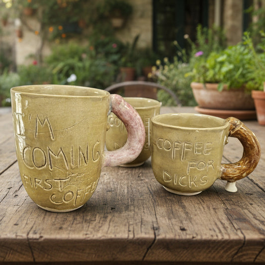 Morning Mischief Ceramic Mug – Cheeky Conversation Starter, Ø8.5 × 8 cm & Ø8.5 × 8 cm by Red Raven Pottery