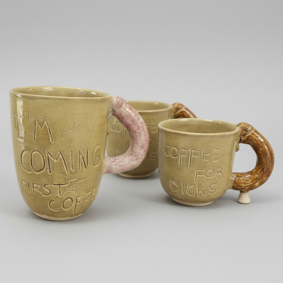 Morning Mischief Ceramic Mug – Cheeky Conversation Starter, Ø8.5 × 8 cm & Ø8.5 × 8 cm by Red Raven Pottery