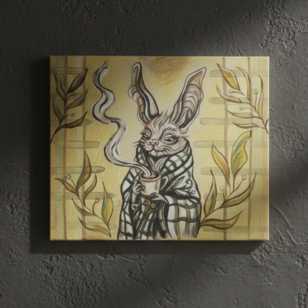 Morning Ritual Original Acrylic Painting – Coffee Moment Wall Art, 50×40 cm by Hook & Hex