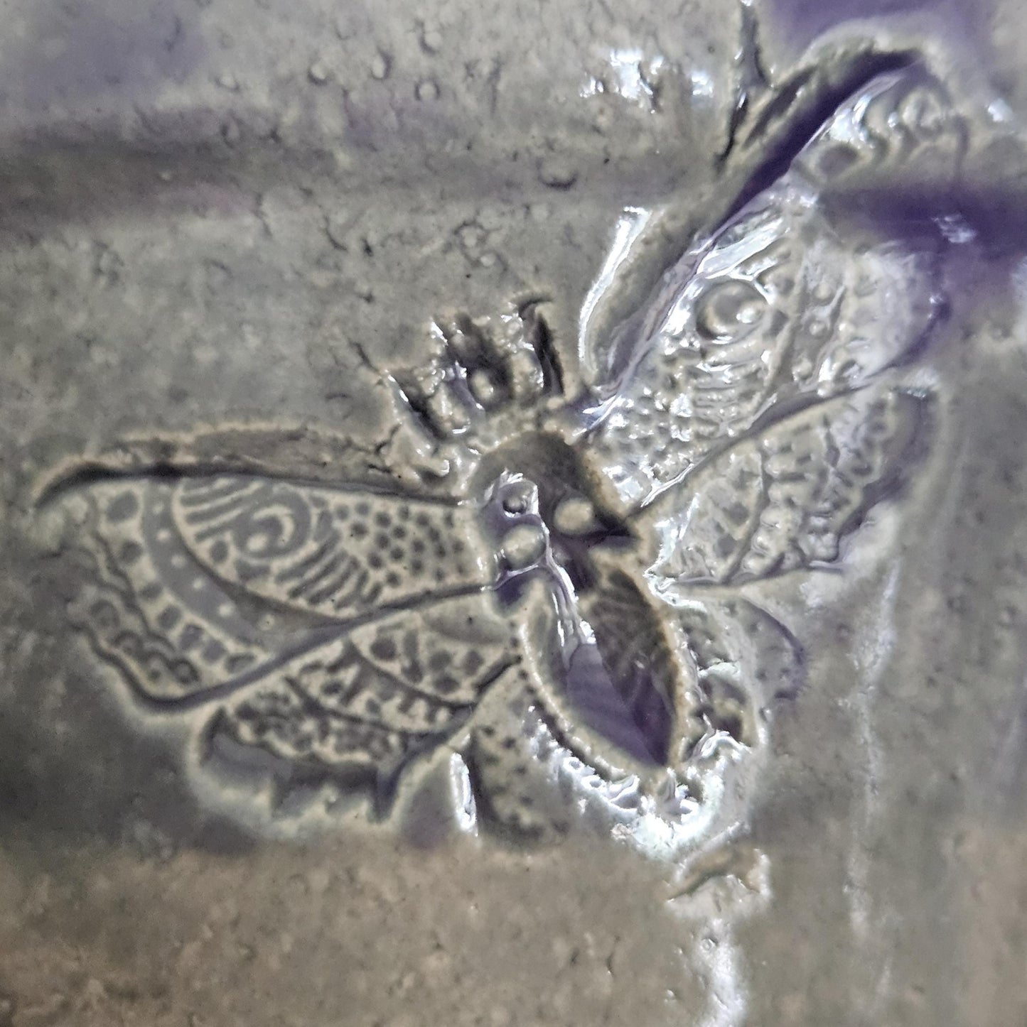 Moth Imprint Ceramic Espresso Cup – Transformation in Ash-Lilac Glaze, Ø7×6.5 cm by Red Raven Pottery