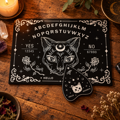 Mystic Cat Ouija Spirit Board – Gothic Divination & Altar Tool, 2 Sizes