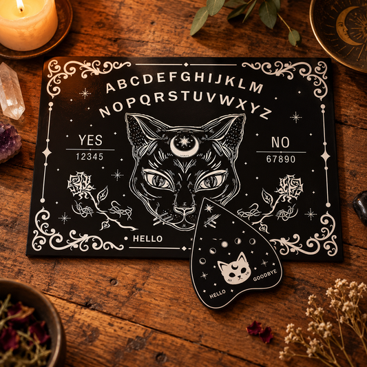 Mystic Cat Ouija Spirit Board – Gothic Divination & Altar Tool, 2 Sizes