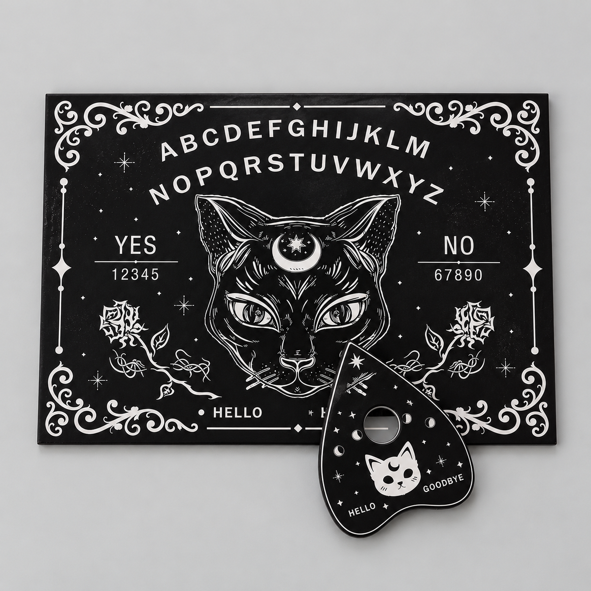 Mystic Cat Ouija Spirit Board – Gothic Divination & Altar Tool, 2 Sizes