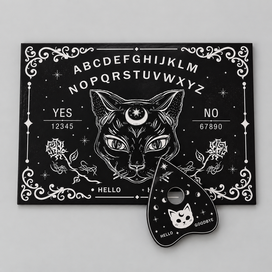 Mystic Cat Ouija Spirit Board – Gothic Divination & Altar Tool, 2 Sizes