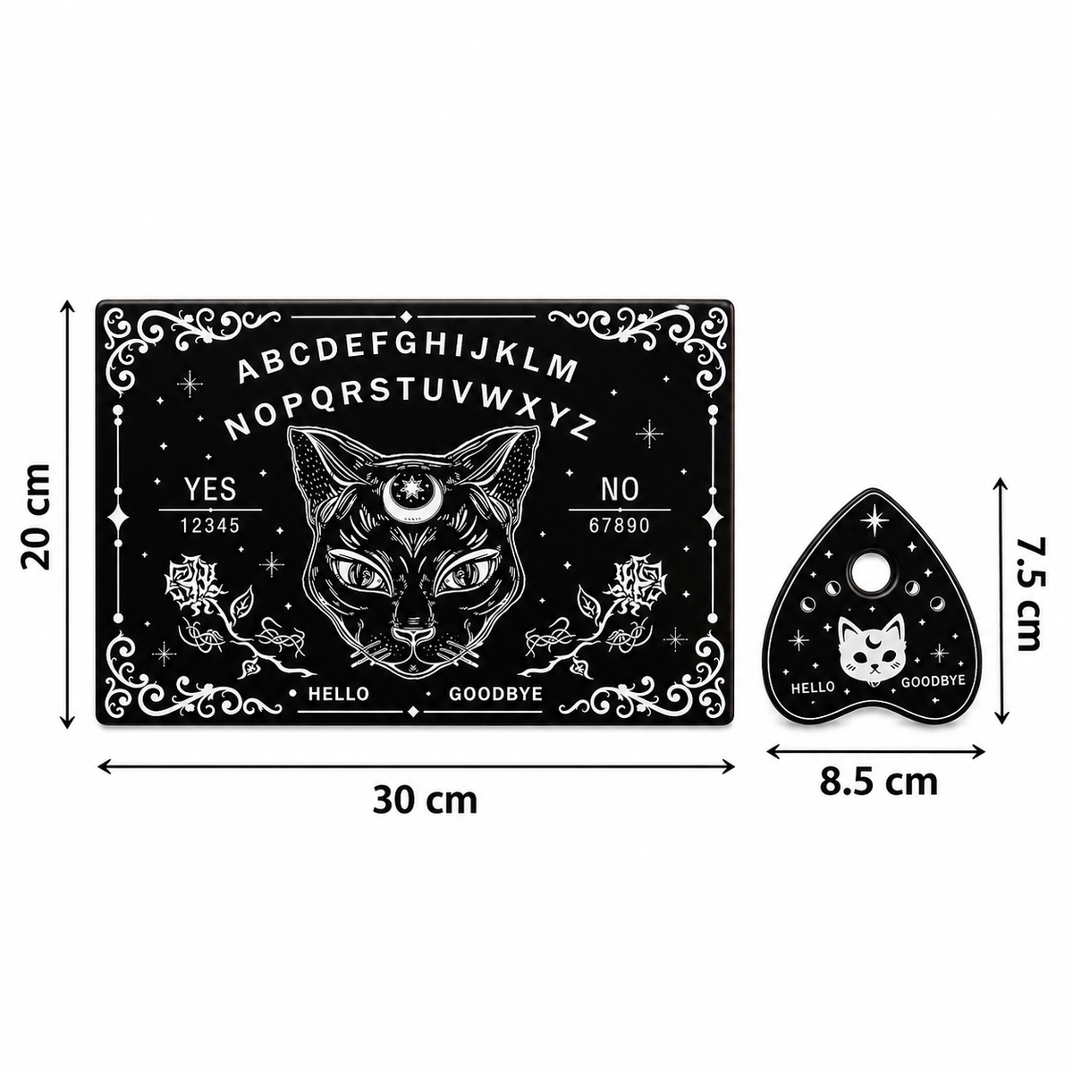 Mystic Cat Ouija Spirit Board – Gothic Divination & Altar Tool, 2 Sizes