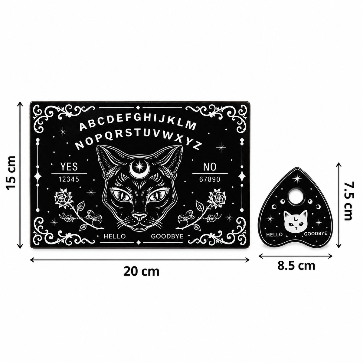 Mystic Cat Ouija Spirit Board – Gothic Divination & Altar Tool, 2 Sizes