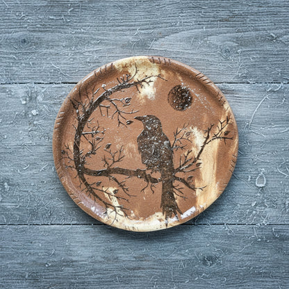 Mystic Raven & Moon Ceramic Plate – Pagan Altar Dish, Ø24 cm by Red Raven Pottery