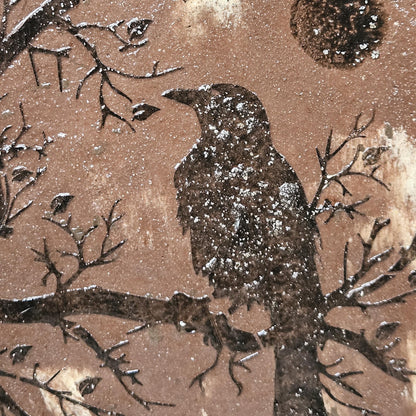 Mystic Raven & Moon Ceramic Plate – Pagan Altar Dish, Ø24 cm by Red Raven Pottery