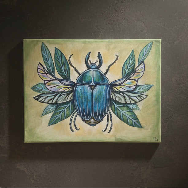 Nature's Jewel Original Acrylic Painting – Scarab Beetle Wall Art, 40×30 cm by Hook & Hex