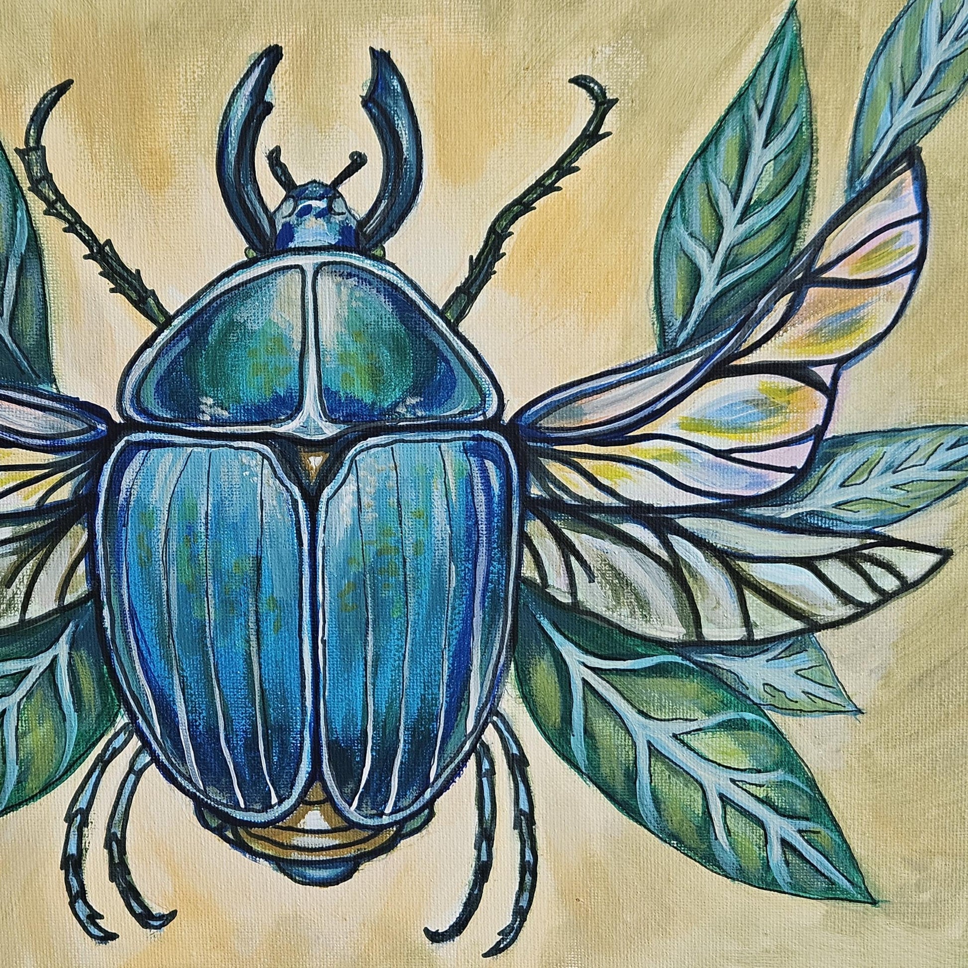Nature's Jewel Original Acrylic Painting – Scarab Beetle Wall Art, 40×30 cm by Hook & Hex