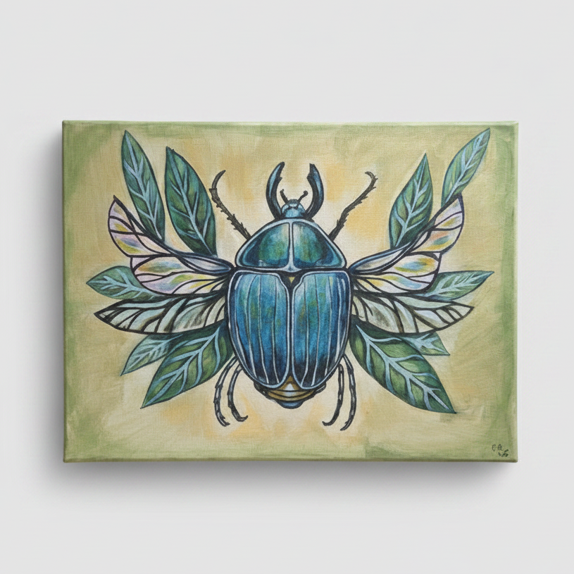 Nature's Jewel Original Acrylic Painting – Scarab Beetle Wall Art, 40×30 cm