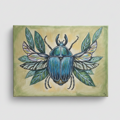 Nature's Jewel Original Acrylic Painting – Scarab Beetle Wall Art, 40×30 cm