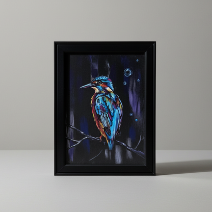 Neon Current Original Acrylic Painting – Kingfisher Wall Art, 35×26 cm by Hook & Hex