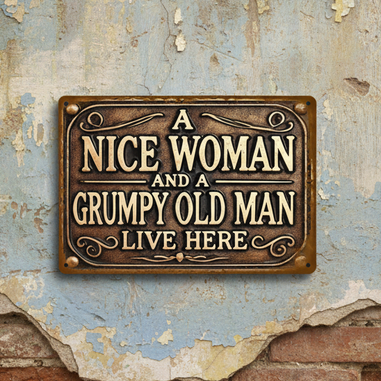 Nice Woman & Grumpy Old Man Wooden Sign – Rustic Couple Humor Wall Plaque, 13×20 cm