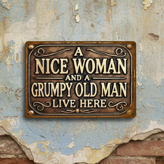 Nice Woman & Grumpy Old Man Wooden Sign – Rustic Couple Humor Wall Plaque, 13×20 cm