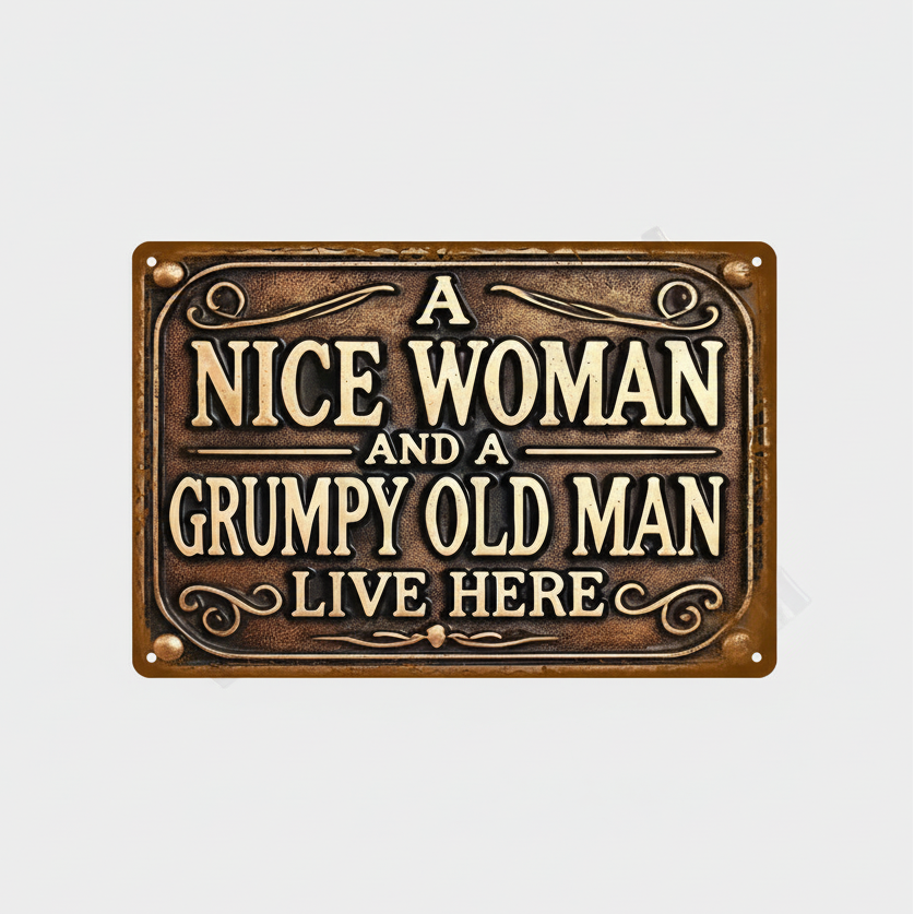 Nice Woman & Grumpy Old Man Wooden Sign – Rustic Couple Humor Wall Plaque, 13×20 cm