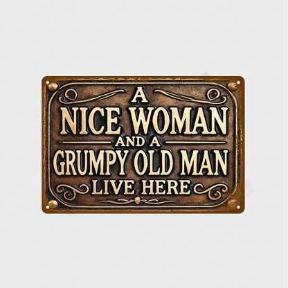 Nice Woman & Grumpy Old Man Wooden Sign – Rustic Couple Humor Wall Plaque, 13×20 cm