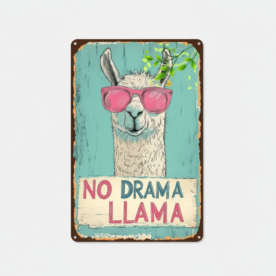 No Drama Llama Metal Sign – Cool Companion Wall Art, 20 × 30 cm