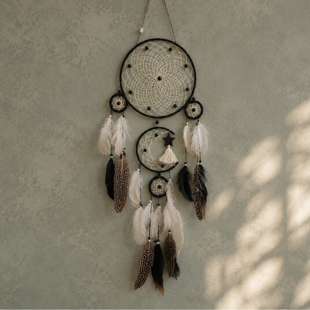 Nocturne Black Moon Dreamcatcher - Talisman for Protection & Mystery, ~70 cm