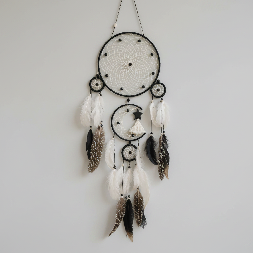 Nocturne Black Moon Dreamcatcher - Talisman for Protection & Mystery, ~70 cm