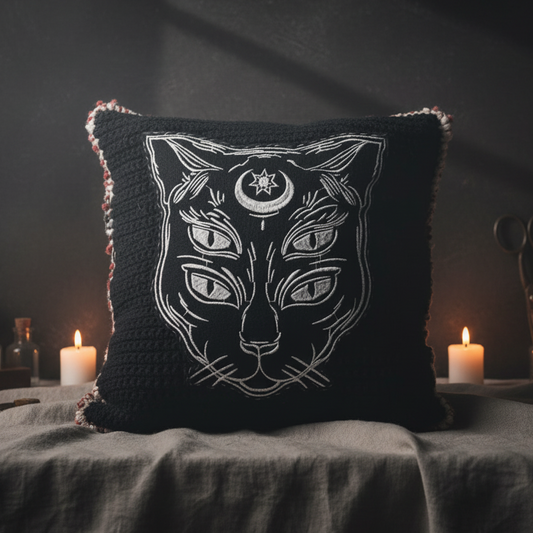 Nocturne Familiar Crochet Cushion – Mysticism for Dark Interiors, 34 × 34 cm by Hook & Hex