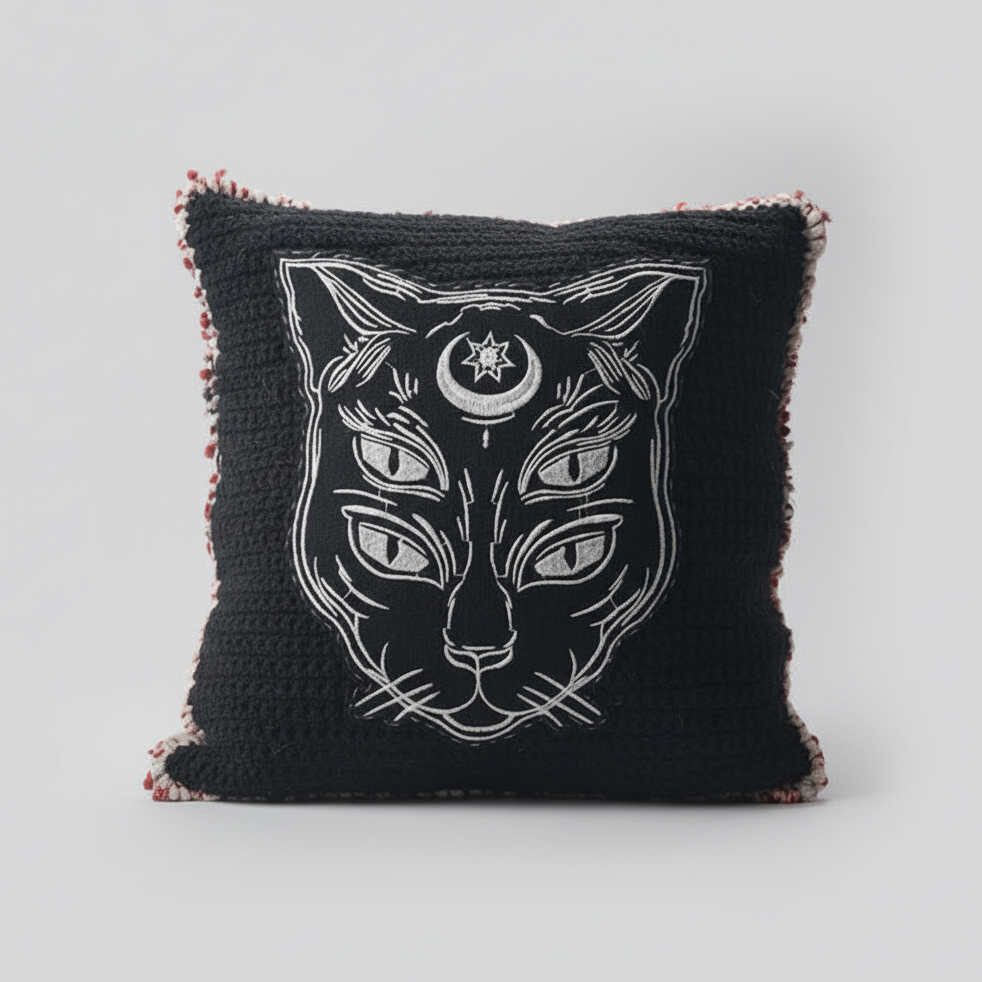 Nocturne Familiar Crochet Cushion – Mysticism for Dark Interiors, 34 × 34 cm by Hook & Hex