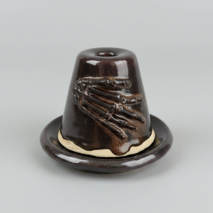 Nocturne Sightings Ceramic Incense Holder – Cone Ritual Vessel, Ø8×5.5 cm by Red Raven Pottery